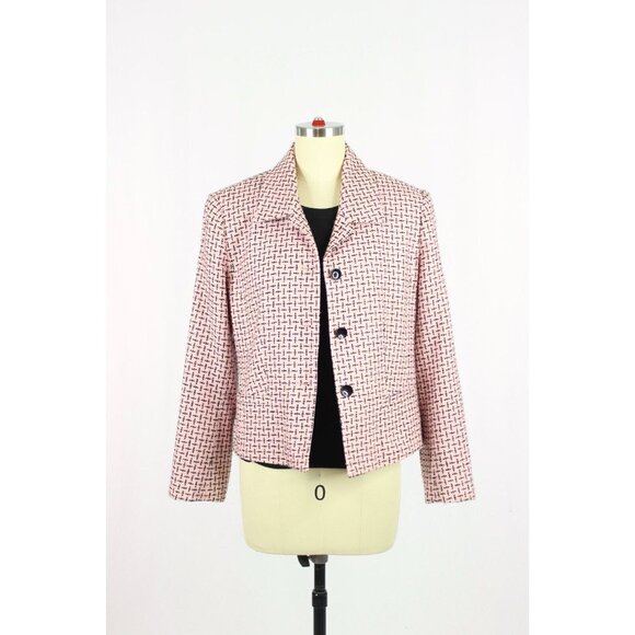 Vintage Jackets & Blazers - Vintage 2000's CLEO Pink Black Boucle Tweed Cropped Shell Jacket, Size 10P